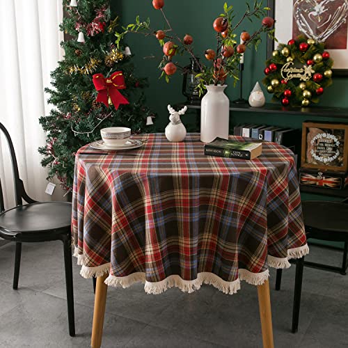Plancholo Buffalo Plaid Tischdecke mit Quasten, kariert, rechteckig, Tischdecke für Bauernhaus, Weihnachten, Party, Dekoration (Kaffee, 99 x 140 cm) von Plancholo