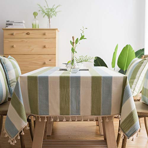 Plancholo Gestreifte Tischdecke, mit Quasten, rechteckig, Baumwoll-Leinen-Stoff, Tischdecke für Küche, Esszimmer, Tischdekoration, 140 x 248 cm, Grün Plancholo Gestreifte Tischdecke, mit Quasten, rechteckig, Baumwoll-Leinen-Stoff, Tischdecke für Küche, Esszimmer, Tischdekoration, 140 x 248 cm, Grün von Plancholo