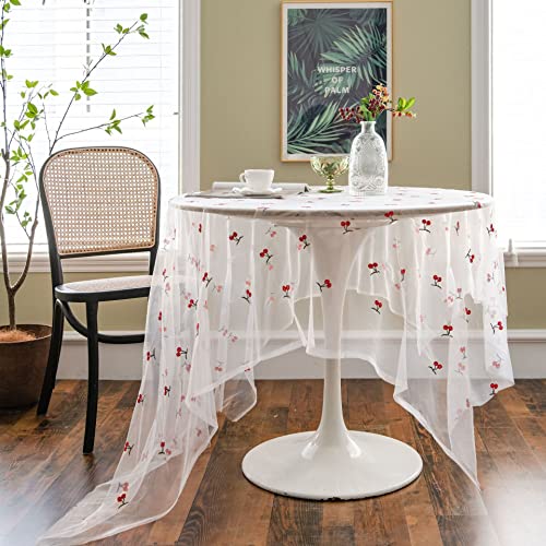 Plancholo Spitzentischdecke, bestickte Spitze, staubdicht, Tischdecke für Küche, Esszimmer, Party (rote Kirsche, quadratisch, 150 x 150 cm) von Plancholo