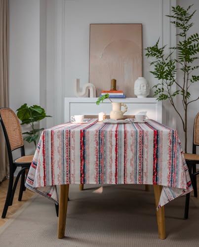 Plancholo Tischdecke aus Baumwollleinen, gestreift, waschbar, Bauernhaus-Tischdecke für Küche, Esszimmer, Tischdekoration (quadratisch, 89,9 x 89,9 cm) von Plancholo