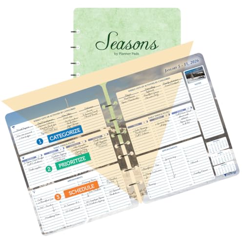 Planner Pad 7-Loch-Loseblatt-Trichter, Januar-Dezember 2026, Kalenderjahr, 17,5 x 21,6 cm, mittelgroßer 3-stöckiger Trichter, 12 Monate, saisonale Farbtinte von Planner Pad