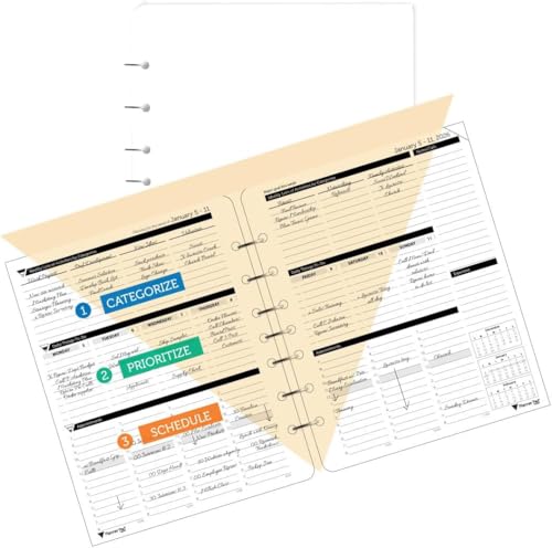 Planner Pad Terminplaner mit 7 Löchern, lose Blätter, Januar-Dezember 2026, Kalender, Jahr, 17,5 x 21,6 cm, mittelgroß, 3-stöckiger Trichter, 12 Monate, schwarze Tinte von Planner Pad