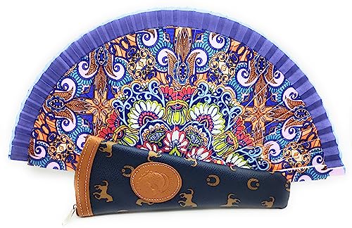 Planta Color Faltbarer Handfächer mit Lederhülle, hergestellt in Spanien, inklusive Magnet oder Schlüsselring spanischer Sitten (Blaue Hülle Blau) von Planta Color