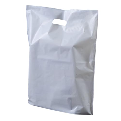 100 weiße Plastic Carrier Bags mit Griffen, Tragetaschen mit aufgesetztem Griff, weiß, XL von Plastic Carrier Bags
