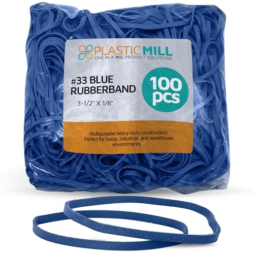 PlasticMill Blaue Gummibänder, Größe 33 (8,9 x 0,3 cm) – #33 farbige Gummibänder Bürobedarf – starke, elastische Bänder für Bastelarbeiten, Ballongirlande, Bargeld, Aktenordner (100er-Pack) von PlasticMill