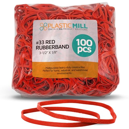 PlasticMill Orange Gummibänder Größe 33 (8,9 x 0,3 cm) – #33 Gummibänder Bürobedarf – Starke, elastische Bänder für Handwerk, Ballongirlande, Bargeld, Aktenordner (100er-Pack) von PlasticMill