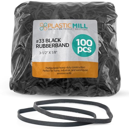 PlasticMill UV-beständige Gummibänder, Größe 33 (8,9 x 0,3 cm) – EPDM #33 schwarze Gummibänder Bürobedarf – starke, elastische Bänder für Handwerk, Bargeld, Aktenordner (100er-Pack) von PlasticMill