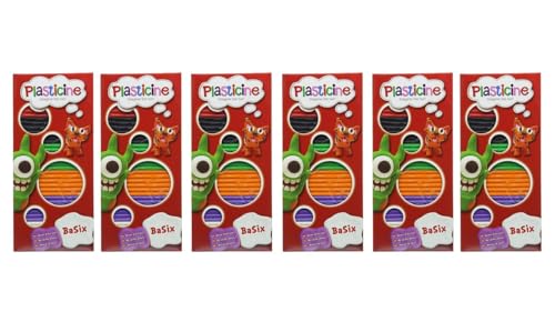 Plasticine Basix 6er Pack - 36 nicht trocknende Modelliermasse Sticks (6 Farben pro Packung x 6 Packungen) - Wiederverwendbare Bastelknete für Kinder, Erwachsene, Animatoren und professionelle von Plasticine