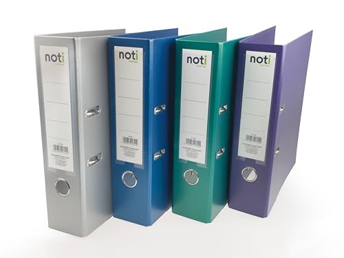 4er Pack Premium Color-Ordner Metallic-Farben – mit PP Leinen/Struktur-laminierung in blau, silber, lila, grün – 80mm breit für DIN A4 mit patentierter extra starker 85mm Mechanik von Plastoreg