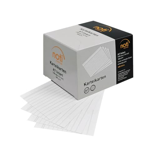 Karteikarten A7, 105 x 74mm liniert, weiß, 400 Stück in praktischer Spenderbox, für Vokabeln, als Lernkarten, Moderationskarten, Büro und Schule in 180g/m² von Plastoreg