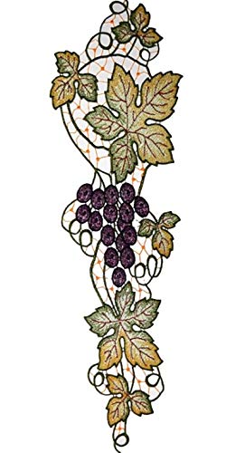 Plauener Spitze Fensterbild 15x45 cm Stickerei Weinranke Trauben Herbst Spitzenbild von Plauener Spitze