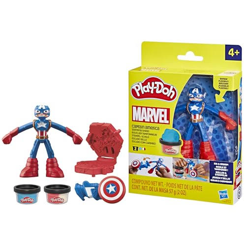 Play-Doh Captain America Action-Set mit Schild, 2 x 56 g Dosen Modelliermaße, Werkzeuge und Förmchen, 10 cm Actionfigur aus Marvel, kreatives für Kinder ab 4 Jahren Play-Doh Captain America Action-Set mit Schild, 2 x 56 g Dosen Modelliermaße, Werkzeuge und Förmchen, 10 cm Actionfigur aus Marvel, kreatives für Kinder ab 4 Jahren von Play-Doh