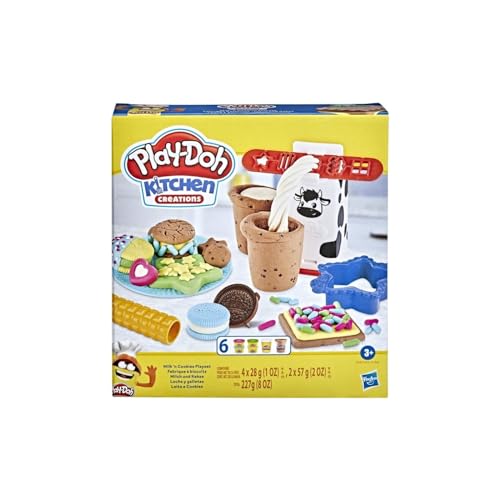 Play-Doh - Play-Doh Küchenwerkstatt Milch und Plätzchen-Set - Modelliermasse-Set - Knetmasse - rot, grün, blau, gelb, weiß, rosa - 0.52 kg - Zum Spielen von Play-Doh