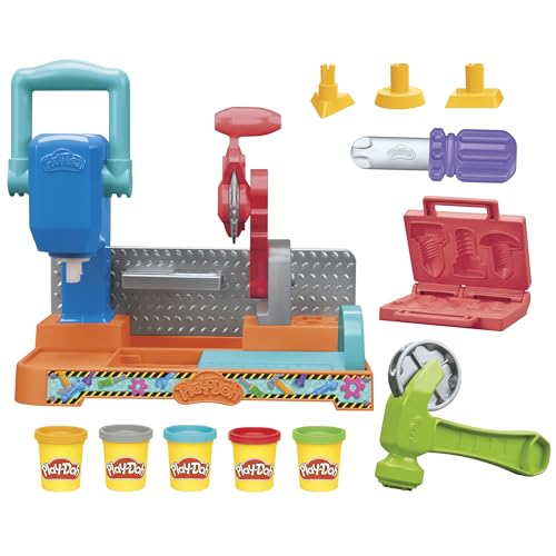 Play-Doh Werkbank Spielset, 5 x 56 g Dosen Modelliermasse in bunten Farben, mit Kreissäge-Spielzeug, Werkzeug und Stempel, kreatives für Kinder ab 3 Jahren Play-Doh Werkbank Spielset, 5 x 56 g Dosen Modelliermasse in bunten Farben, mit Kreissäge-Spielzeug, Werkzeug und Stempel, kreatives für Kinder ab 3 Jahren von Play-Doh