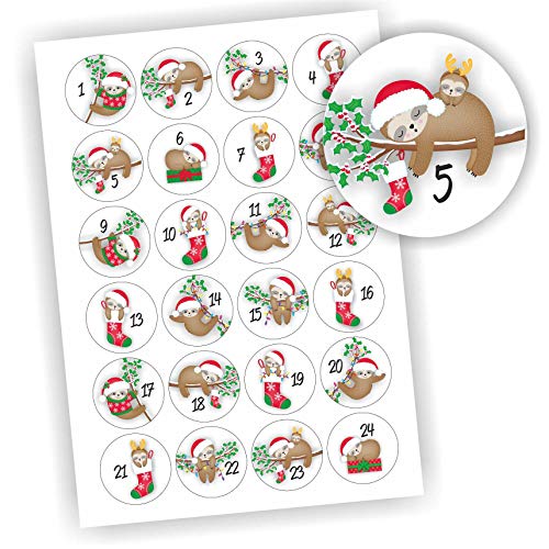 24 Aufkleber Adventskalender Zahlen Fest Weihnachten Aufkleber Sticker DIY Faultier 24 Aufkleber Adventskalender Zahlen Fest Weihnachten Aufkleber Sticker DIY Faultier von Play-Too