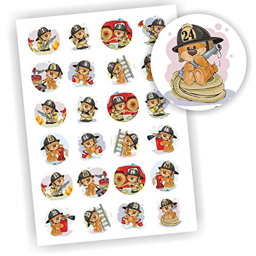 24 Aufkleber Adventskalender Zahlen Fest Weihnachten Aufkleber Sticker DIY Feuerwehrbär Feuerwehr Bär von Play-Too