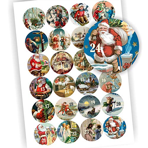 24 Aufkleber Adventskalender Zahlen Fest Weihnachten Aufkleber Sticker DIY weihnachtliche Motive Weihnachtsmotive Vintage von Play-Too