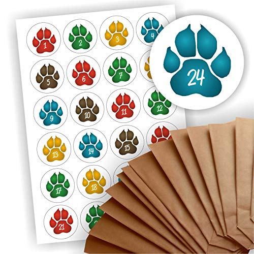 Adventskalender zum Befüllen 24 braune Geschenktüten Kraftpapiertüten + 24 weihnachtliche Aufkleber Papiertüte DIY Tier Katze Katzenpfote Adventskalender zum Befüllen 24 braune Geschenktüten Kraftpapiertüten + 24 weihnachtliche Aufkleber Papiertüte DIY Tier Katze Katzenpfote von Play-Too