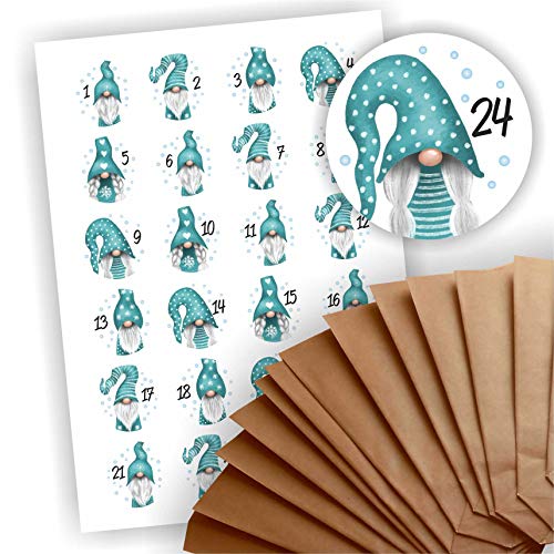 Adventskalender zum Befüllen 24 braune Geschenktüten Kraftpapiertüten + 24 weihnachtliche Aufkleber Papiertüte DIY Wichtel Mütze in Mint Adventskalender zum Befüllen 24 braune Geschenktüten Kraftpapiertüten + 24 weihnachtliche Aufkleber Papiertüte DIY Wichtel Mütze in Mint von Play-Too
