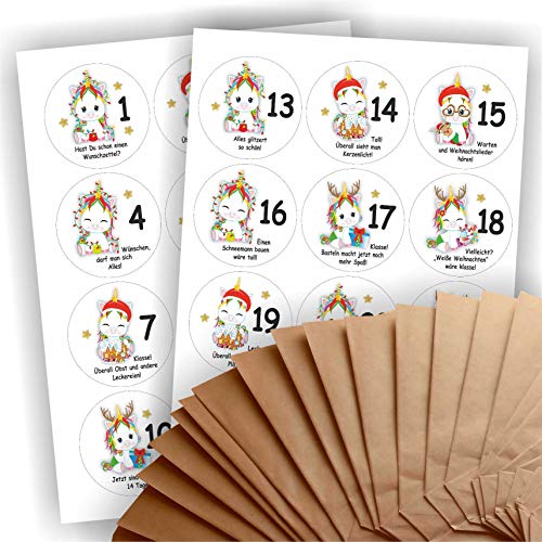 Adventskalender zum Befüllen 24 braune Geschenktüten Natron- oder Kraftpapiertüten + 24 weihnachtliche Aufkleber Papiertüte DIY Einhorn mit Sprüchen Zahlen Adventskalenderzahlen Adventskalender zum Befüllen 24 braune Geschenktüten Natron- oder Kraftpapiertüten + 24 weihnachtliche Aufkleber Papiertüte DIY Einhorn mit Sprüchen Zahlen Adventskalenderzahlen von Play-Too