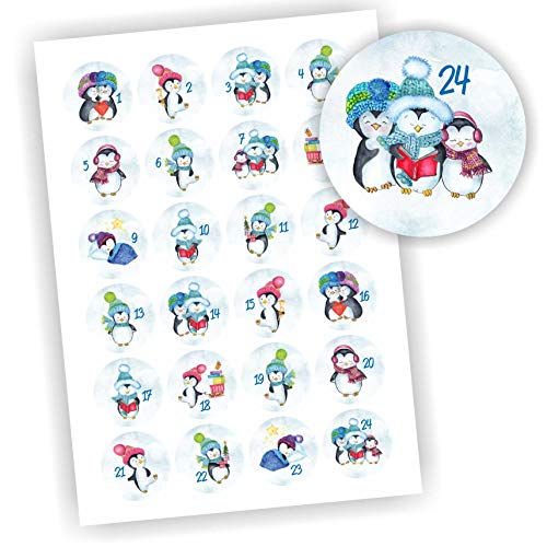 Play-Too 24 Aufkleber Adventskalender Zahlen Fest Weihnachten Aufkleber Sticker DIY EIS Schnee Pinguin von Play-Too