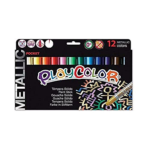 Playcolor 422007 - Set 12 feste Temperafarben, buntes Sortiment Metallfarben von PlayColor