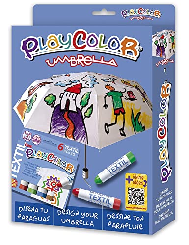Playcolor 11331 2-in-1 Set mit 1 Regenschirm, Durchmesser 96 cm, Textil One – 6 Sticks Gouache, solide 10 g von Playcolor