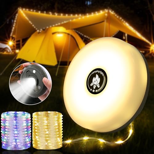 Camping Lichterkette Aufrollbar und Wasserdicht mit 8 Beleuchtungsmodi, Tragbare Wiederaufladbare LED Lichterkette Für Zelt Camping, Festival Zubehör, Deko Garten, Lichterkette Innen(10M) von PlayDen