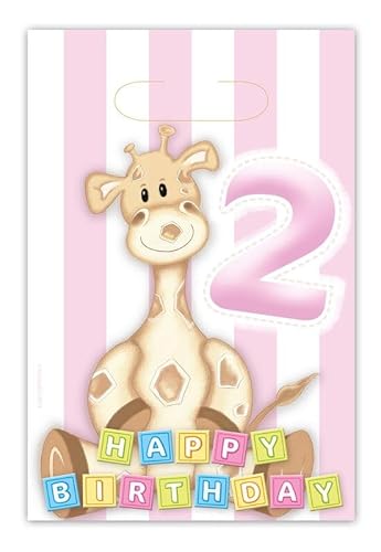 2. Geburtstag Mädchen Giraffe 6 Party Tüten Partygeschirr Partydeko rosa Zahl 2 Kindergeburtstag von Playflip