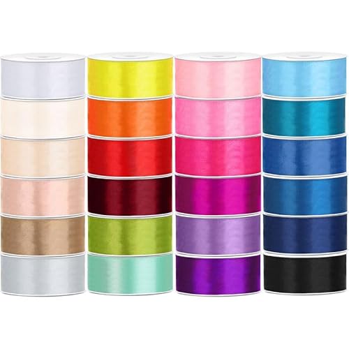 24 bunte Farben Satin Geschenkband 25m lang 25mm breit bunt von Playflip