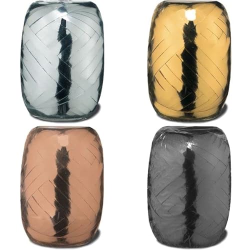 4 Rollen metallic Geschenkbänder Schleifenband Kräuselband gold, silber, schwarz, roségold von Playflip