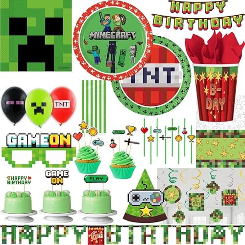Party Deko Set Minecraft Geburtstagsdeko Kindergeburtstag Party Deko Geburtstag Dekoration von Playflip