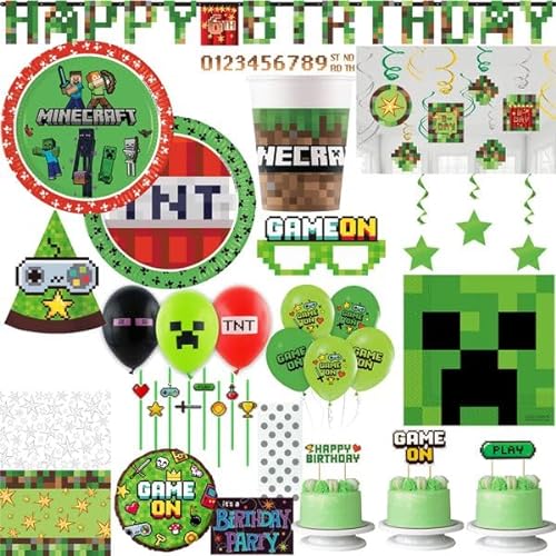 Partyset Deko Minecraft Kindergeburtstag Geburtstagsdeko Party Deko Geburtstag Dekoration von Playflip