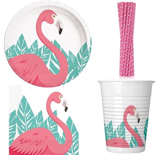 Partyset Flamingo Party Deko Sommer Geburtstag Teller Becher Servietten von Playflip