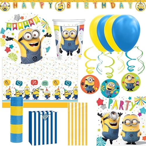 Partyset Minions Geburtstagsdeko Kindergeburtstag Party Deko Set blau gelb von Playflip