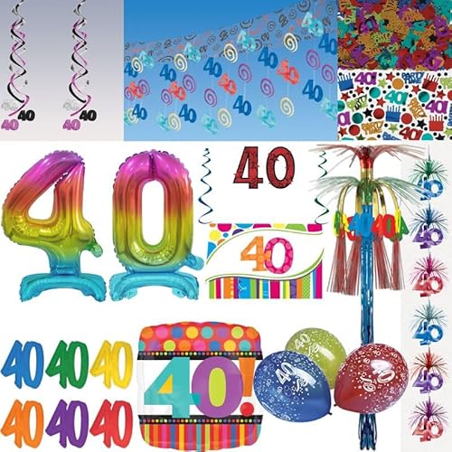 Playflip 40. Geburtstag Deko bunt Partyset Dekoration Geburtstagsdeko Zahl Frau Mann Jubiläum von Playflip