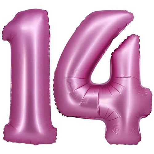 Folienballon Zahl XXL bunt rosa blau Lavendel roségold mit Geburtstag Luftballon Zahlenballon Riesen Folienballon, Farbe:Pink, Zahl:14 von Playflip