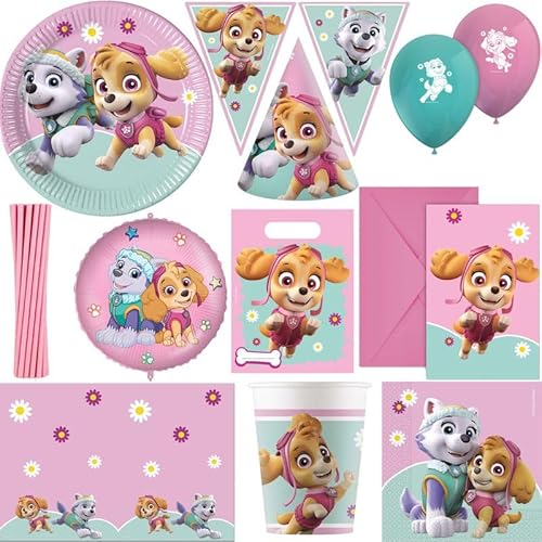 Playflip Party Deko Set Paw Patrol Skye & Everest XXL Partyset zum Kindergeburtstag in rosa Mädchen Geburtstag von Playflip