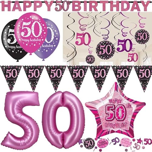 Playflip Partyset 50. Geburtstag Deko Geburtstagsdeko Deko pink rosa schwarz Frau Zahl Playflip Partyset 50. Geburtstag Deko Geburtstagsdeko Deko pink rosa schwarz Frau Zahl von Playflip
