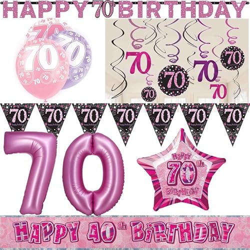 Playflip Partyset 70. Geburtstag Deko Geburtstagsdeko Deko pink rosa schwarz Frau Zahl Playflip Partyset 70. Geburtstag Deko Geburtstagsdeko Deko pink rosa schwarz Frau Zahl von Playflip