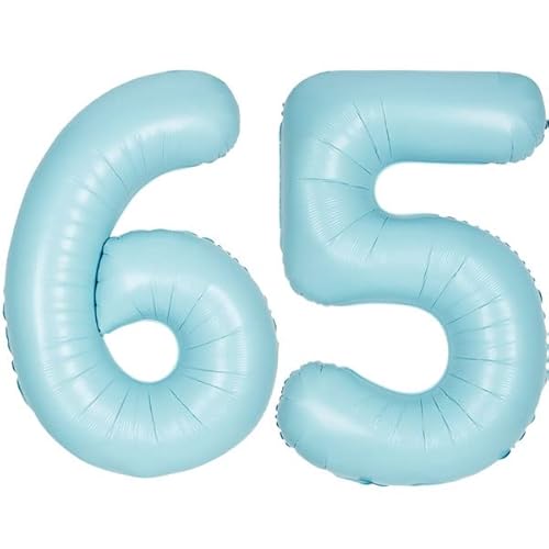 Playflip XXL Folienballon Zahl bunt Geburtstag Jubiläum Zahlenballon Riesenfolienballon Geburtstagsdeko, Farbe:Hellblau, Zahl:65 von Playflip