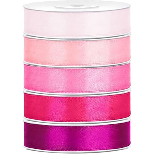 Satin Geschenkband 12mm 5 Farben je 25m lang rosa pink Schleifenband Geschenkverpackung Geburtstag Hochzeit Weihnachten von Playflip