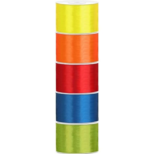 Satin Geschenkband 50mm 5 Farben je 25m lang bunt gelb orange rot blau grün Schleifenband Geschenkverpackung Geburtstag Hochzeit Weihnachten 5er Set von Playflip