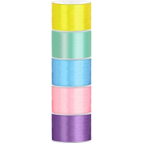 Satin Geschenkband 50mm 5 Farben je 25m lang pastell gelb mit hellblau rosa lavendel Schleifenband Geschenkverpackung Geburtstag Hochzeit Weihnachten 5er Set von Playflip
