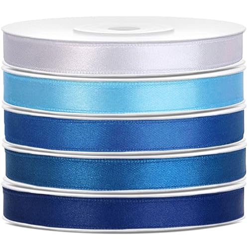 Satin Geschenkband 6mm 5 Farben je 25m lang blau hellblau Schleifenband Geschenkverpackung Geburtstag Hochzeit Weihnachten von Playflip