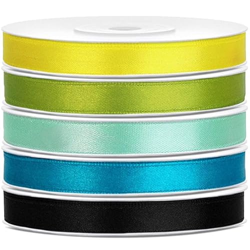 Satin Geschenkband 6mm 5 Farben je 25m lang gelb grün türkis mint schwarz Schleifenband Geschenkverpackung Geburtstag Hochzeit Weihnachten von Playflip