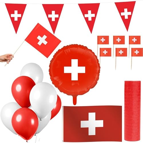 Schweiz Party Deko Set 83 TLG. Partyset Partydeko rot weiß von Playflip