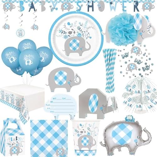 XL Partyset Baby Shower Junge hellblau blau Geburt Elefant Party Deko Dekoration von Playflip