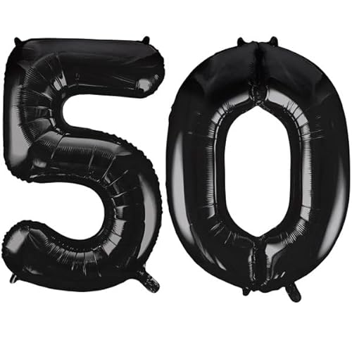 XXL Folienballon Zahl bunt Geburtstag Jubiläum Zahlenballon Riesenfolienballon Geburtstagsdeko, Farbe:Schwarz, Zahl:50 von Playflip