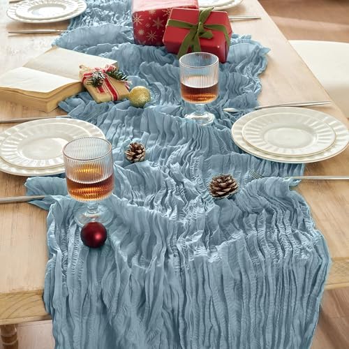 Tischläufer Käsetücher, Boho, rustikale Gaze, 308 cm, 3 m, 6 Stück, staubiges blaues Seihtuch, Tischläufer, Dekorationen für Frühling, Sommer, Geburtstag, Party, Babyparty, Hochzeit, Urlaub von Playieer